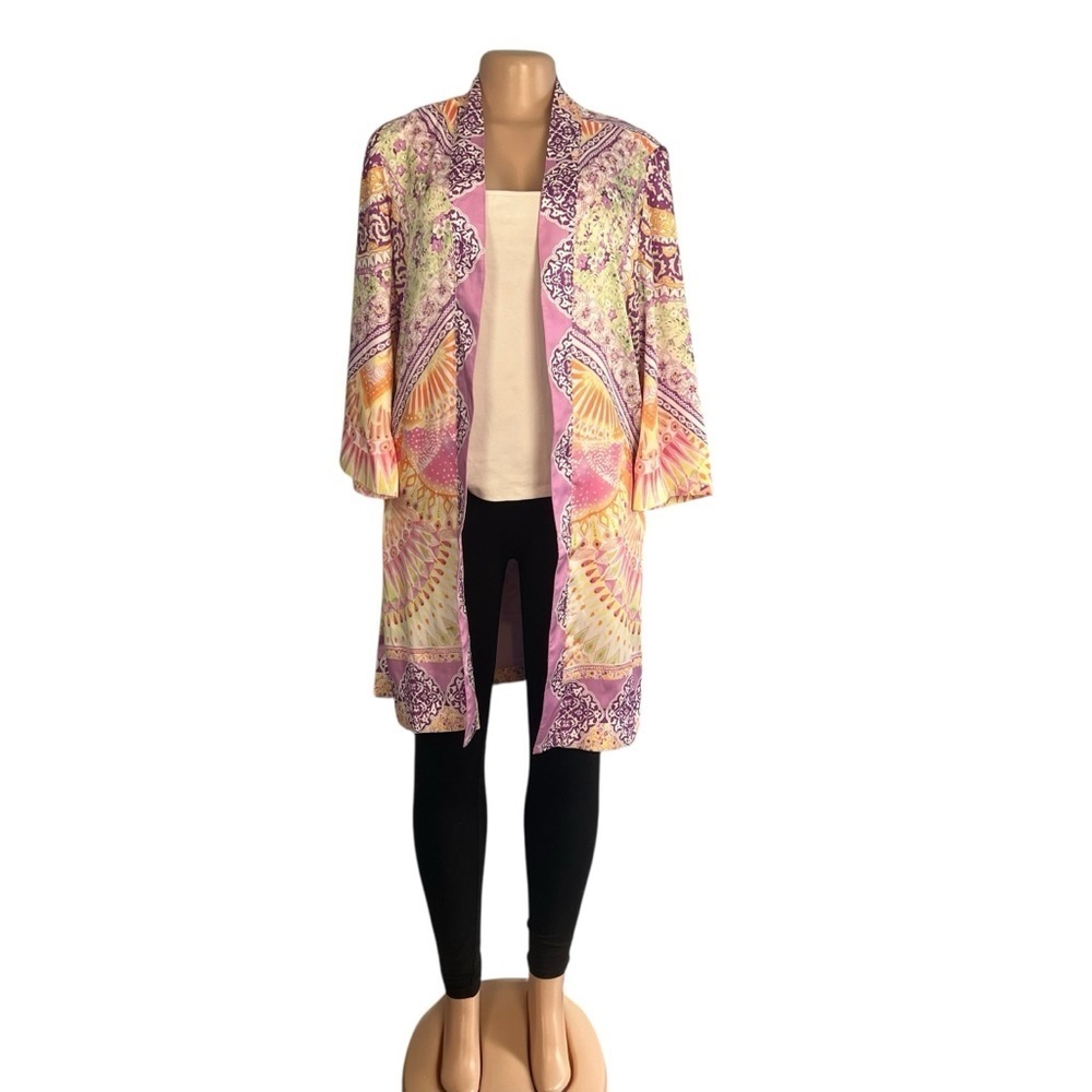 Chico's Pink Lilac Mosaic Medallion Open Front Kimono